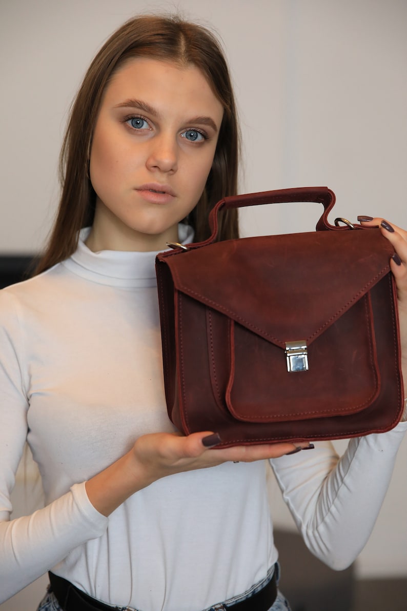 Small Crossbody Bag For Women, Leather Satchel, Shoulder bags, Women crossbody bag, Leather saddle bag Burgundy