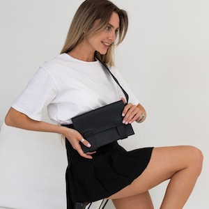 Black Small Crossbody Bag for Women, Handmade Leather Crossbody Bag, Small Leather Crossbody Bag Women, Small Leather Handbag Womens