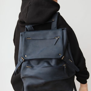 Custom Leather Laptop Backpack, Women's Leather Laptop Bag, Men's Minimalist Rucksack, Black Travel Bag, Leather Gift for Men