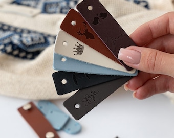 Custom Tags For Knitting And Crochet, Personalized Tags For Handmade Items, Leather Tags With Rivets, Gift for Knitters and Crocheters