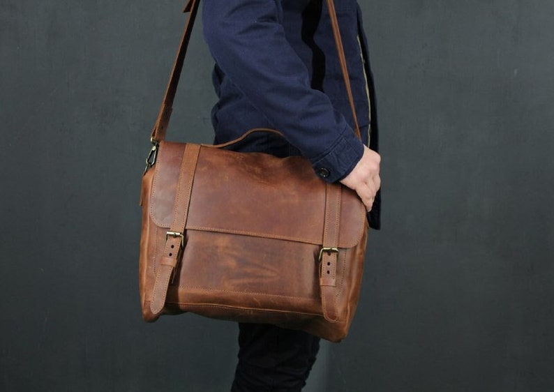 Leather messenger bag for men, Handmade leather briefcase, Leather laptop bag men, Personalized messenger bag, Leather satchel for men image 1