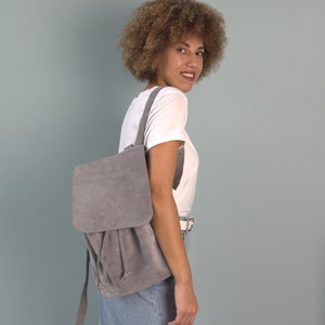 Women's Suede Leather Backpack, Blue Travel Bag, Casual Daypack, Fashion Backpack, Vintage Style, Gifts for Girlfriend Dark gray