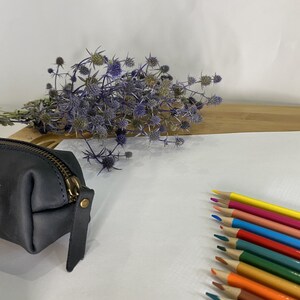 Personalised Leather Square Pencil Case, Custom Zipper Pouch, Custom Pen Case, Leather pencil roll, Paint Brush Holder image 5