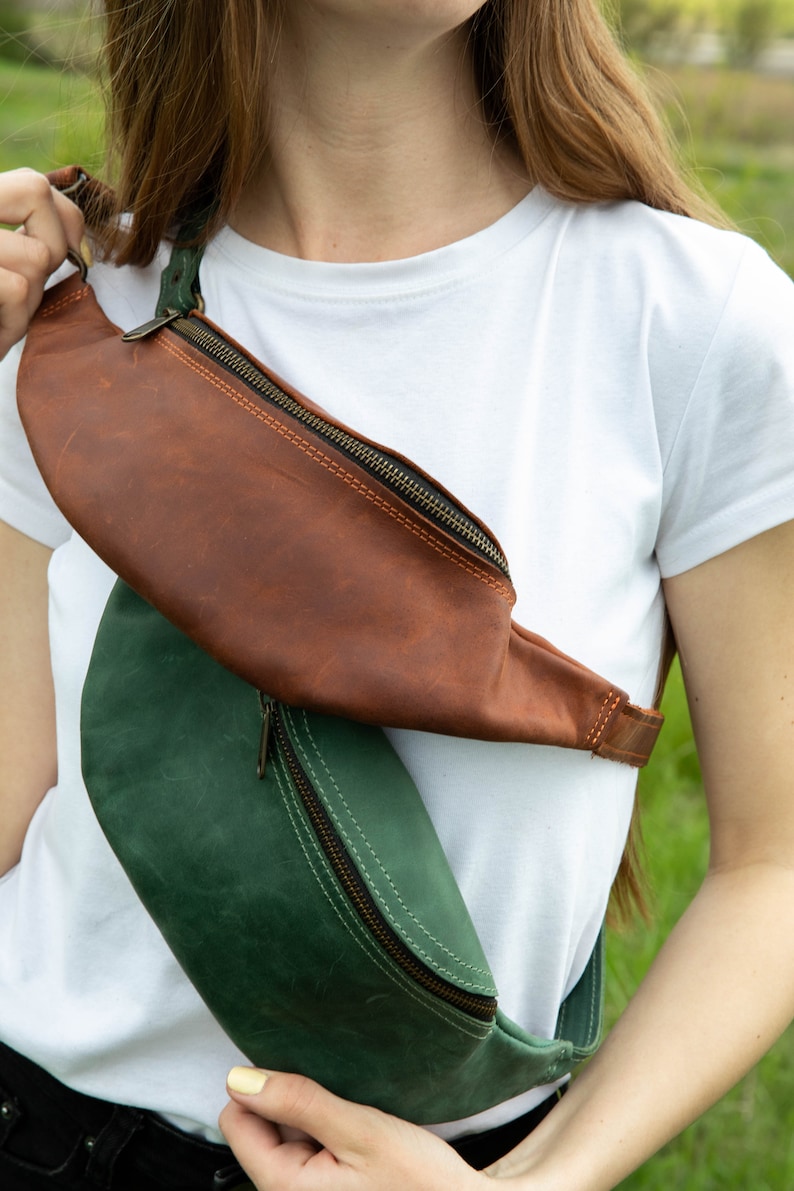 Genuine Leather Fanny Pack, Waist Bag, Belt Hip Bag Leather, Travel Pouch, Hip Bag, Retro Style, Mom Gift, Mothers Day Gift image 8