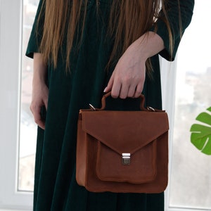 Small Crossbody Bag For Women, Leather Satchel, Shoulder bags, Women crossbody bag, Leather saddle bag Cognac