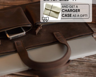 Personalized Leather Laptop Bag Brown Sleeve, Custom Briefcase Satchel, Customized Case, MacBook Sleeve, Christmas gift, Black Friday