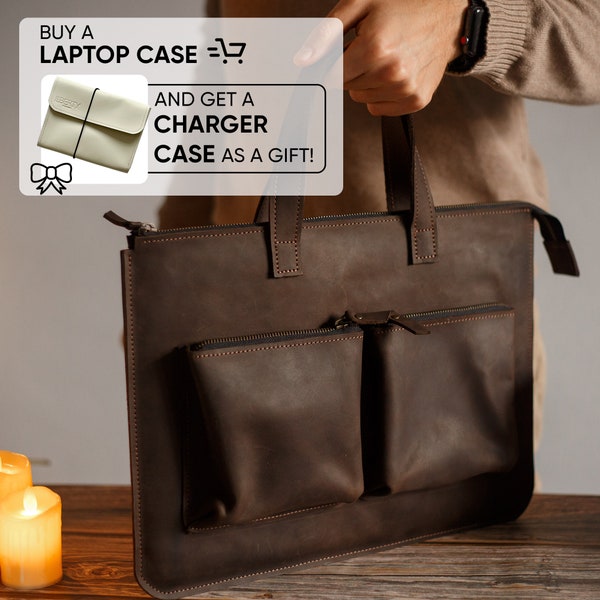 Leather Laptop case. Leather laptop sleeve. Leather laptop bag handle briefcase 15 in MacBook Sleeve,16 inch MacBook Pro Sleeve HP case DELL