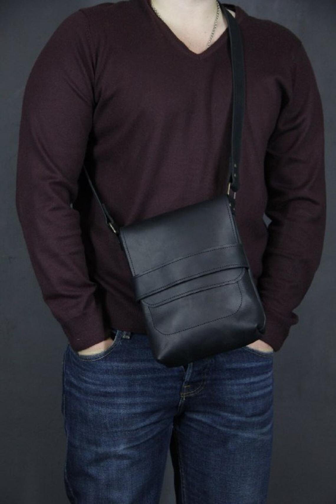 Leather Mens Bag Sling Bag Small Leather Bag Man Shoulder | Etsy