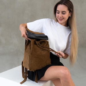 Sac à dos chic en daim pour femme, sac en cuir souple, sac à dos à la mode, cadeau pour elle, cadeau petite amie