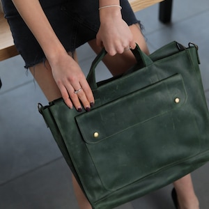MacBook Leather Case, Leather Laptop Sleeve Bag, Leather laptop bag handle briefcase, Personalized Messenger Bag, Custom MacBook Case image 2