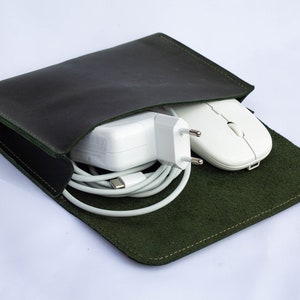 Handmade Leather Charger & Cable Organizer Bag, Gift For Him, Valentine&#39;s Day Gift, Tech Accessories Organizer