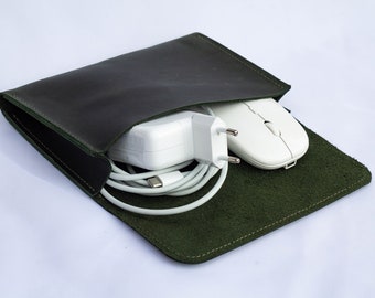 Handmade Leather Charger & Cable Organizer Bag, Gift For Him, Valentine's Day Gift, Tech Accessories Organizer