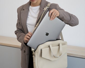 Women's Leather Satchel Briefcase, Personalized Laptop Bag, Customizable Business Bag, Monogrammed Satchel, Gifts for Girlfriend