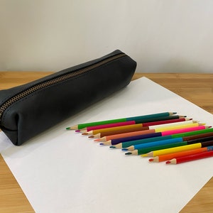 Personalised Leather Square Pencil Case, Custom Zipper Pouch, Custom Pen Case, Leather pencil roll, Paint Brush Holder image 6