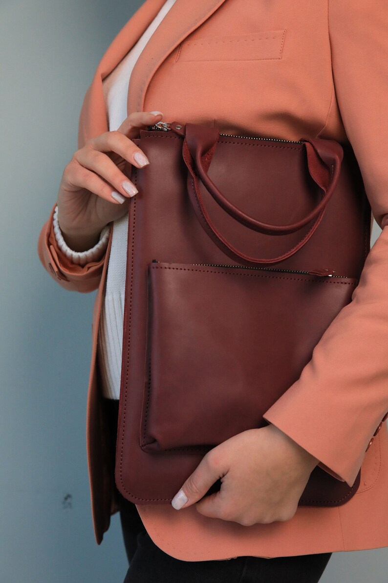 Women's Leather Satchel Laptop Bag, Leather messenger bag, Personalized Work Bag, Shoulder Bag, Gifts for Wife, Gifts for Her image 9