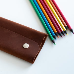 Handmade Leather Pencil Pouch, Customized Pencil Case, Personalized Pen Holder image 1