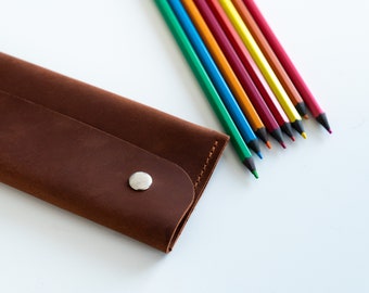 Handmade Leather Pencil Pouch, Customized Pencil Case, Personalized Pen Holder