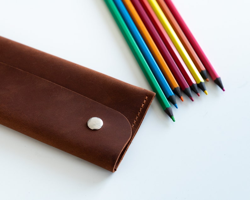 Handmade Leather Pencil Pouch, Customized Pencil Case, Personalized Pen Holder image 1