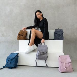 Stilvoller Wildlederrucksack für Frauen, Pendler-Wildlederrucksack, lederner Mini-Geldbeutel, Reisetasche, kleiner modischer Rucksack, luxuriöses Accessoire Bild 9