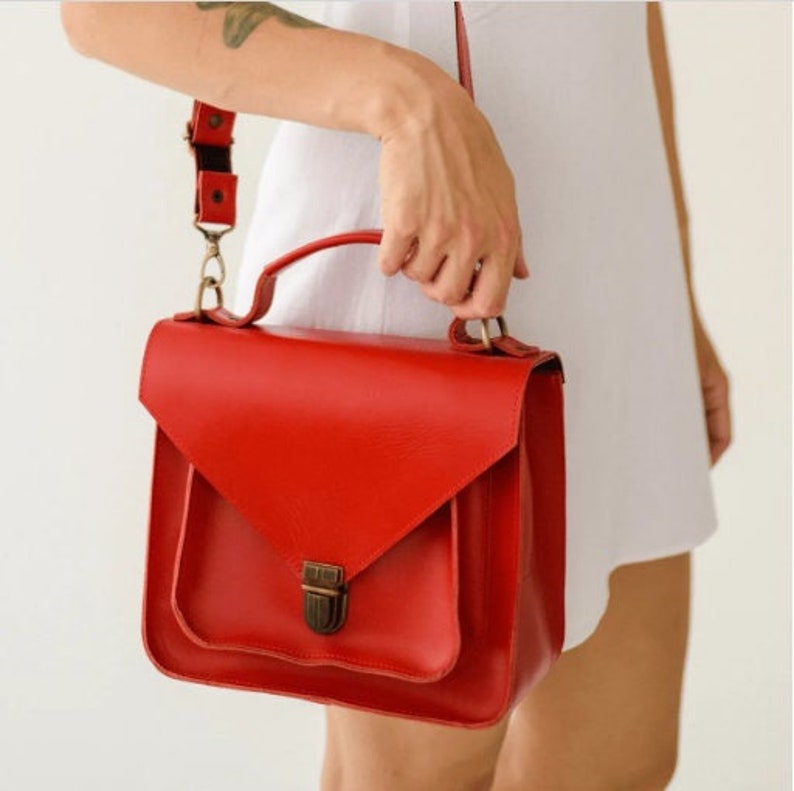 Small Crossbody Bag For Women, Leather Satchel, Shoulder bags, Women crossbody bag, Leather saddle bag Red