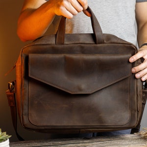 Vintage Leder Umhängetasche für Dokumente, Messenger Bag, Crossbody Satchel, Office Order, Arbeitstasche, braune Umhängetasche für Herren