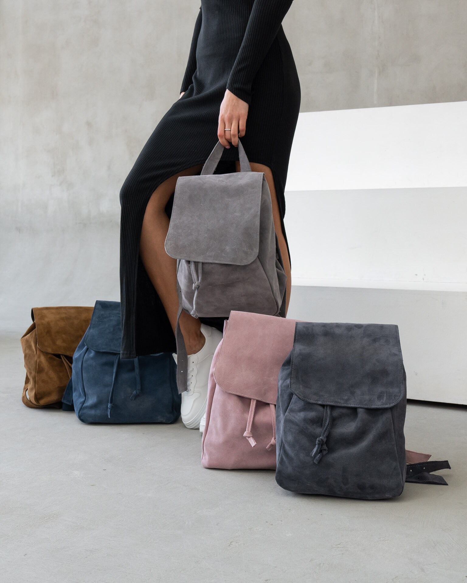 Suede Backpack for Women, Handmade Leather Laptop Backpack