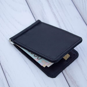 Cartera plegable de cuero, billetera plegable personalizada para hombres, billetera de cuero hecha a mano, billetera de tarjeta de crédito, clip de dinero, billetera personalizada para padre