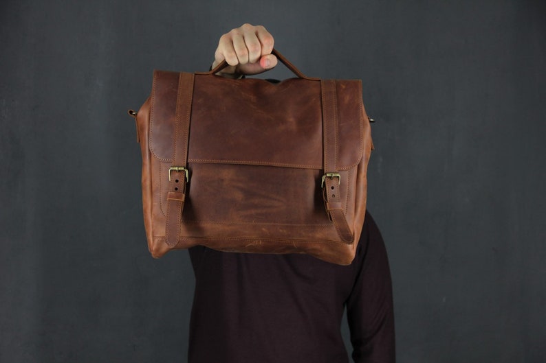 Leather messenger bag for men, Handmade leather briefcase, Leather laptop bag men, Personalized messenger bag, Leather satchel for men image 7