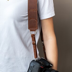 Personalized Leather Neck Camera Strap, Custom Photographer Gift, Adjustable Strap, Travel Gift, Camera Accessories image 6