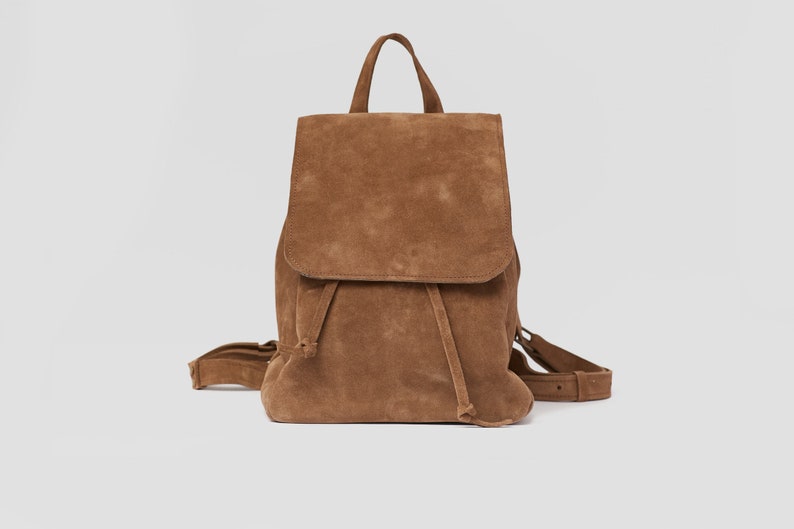 Small leather suede backpack, Vintage backpack women, Suede bag, Mini leather backpack, Soft Suede backpack, Suede handmade backpack image 3