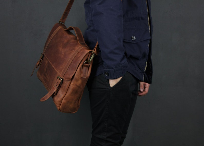 Leather messenger bag for men, Handmade leather briefcase, Leather laptop bag men, Personalized messenger bag, Leather satchel for men image 2