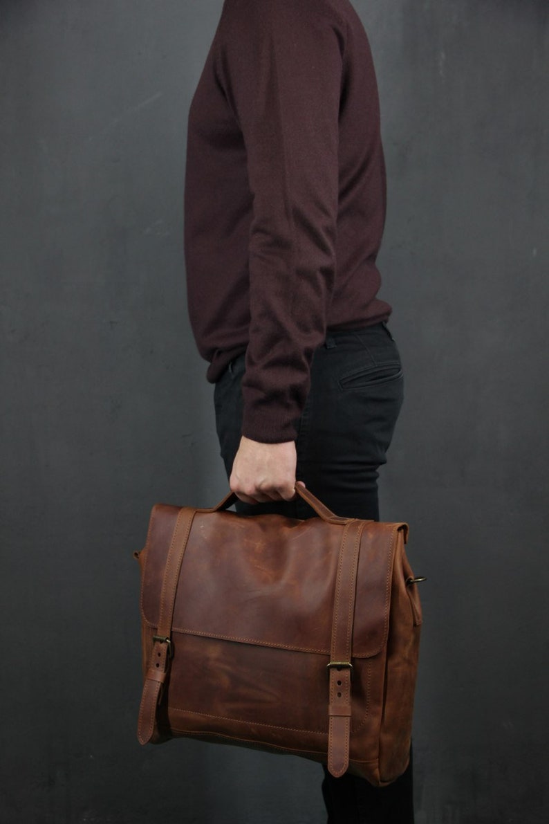 Leather messenger bag for men, Handmade leather briefcase, Leather laptop bag men, Personalized messenger bag, Leather satchel for men image 8