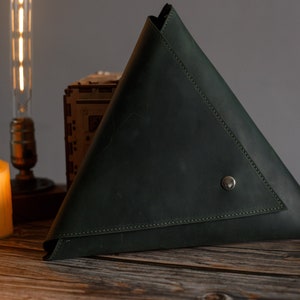 Leather women clutch. Triangle bag. Casual bag. Geometric bag. leather saddle bag, Stylish women bag, unique bag, black Leather purse women image 2