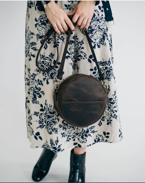 black leather circle bag