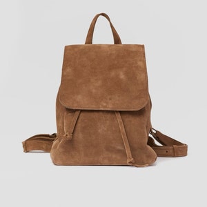 Mochila de camurça feita à mão para mulheres, mochila de couro para laptop, mochila marrom hipster, bolsa de uso diário, mochila ideal para ela