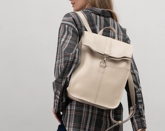 Beige leather backpack women, Laptop Backpack Purse, Women's Laptop Travel Bag, City backpack, Christmas gift, summer bag, Mother's day gift