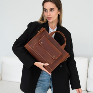 Leather Laptop Bag Women, Stylish Shoulder Bag, Fashionable Work Bag, Tech Accessories, Gift For Her, Girlfriend Gift