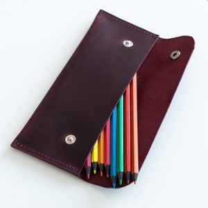 Handmade Leather Pencil Pouch, Customized Pencil Case, Personalized Pen Holder image 2