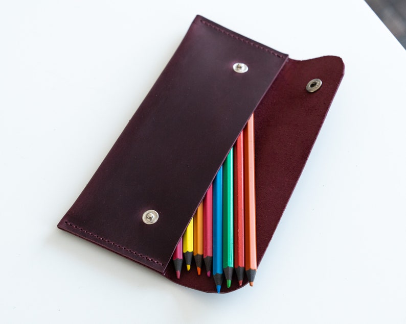 Handmade Leather Pencil Pouch, Customized Pencil Case, Personalized Pen Holder image 2