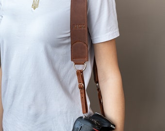 Personalized Leather Neck Camera Strap, Custom Photographer Gift, Adjustable Strap, Travel Gift, Camera Accessories