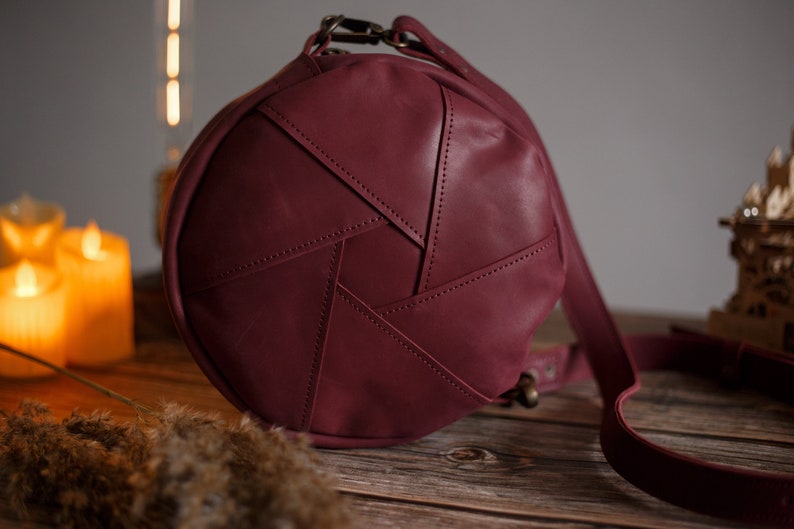 Leather Circle Purse Leather Circle Bag Black Round Bag Etsy