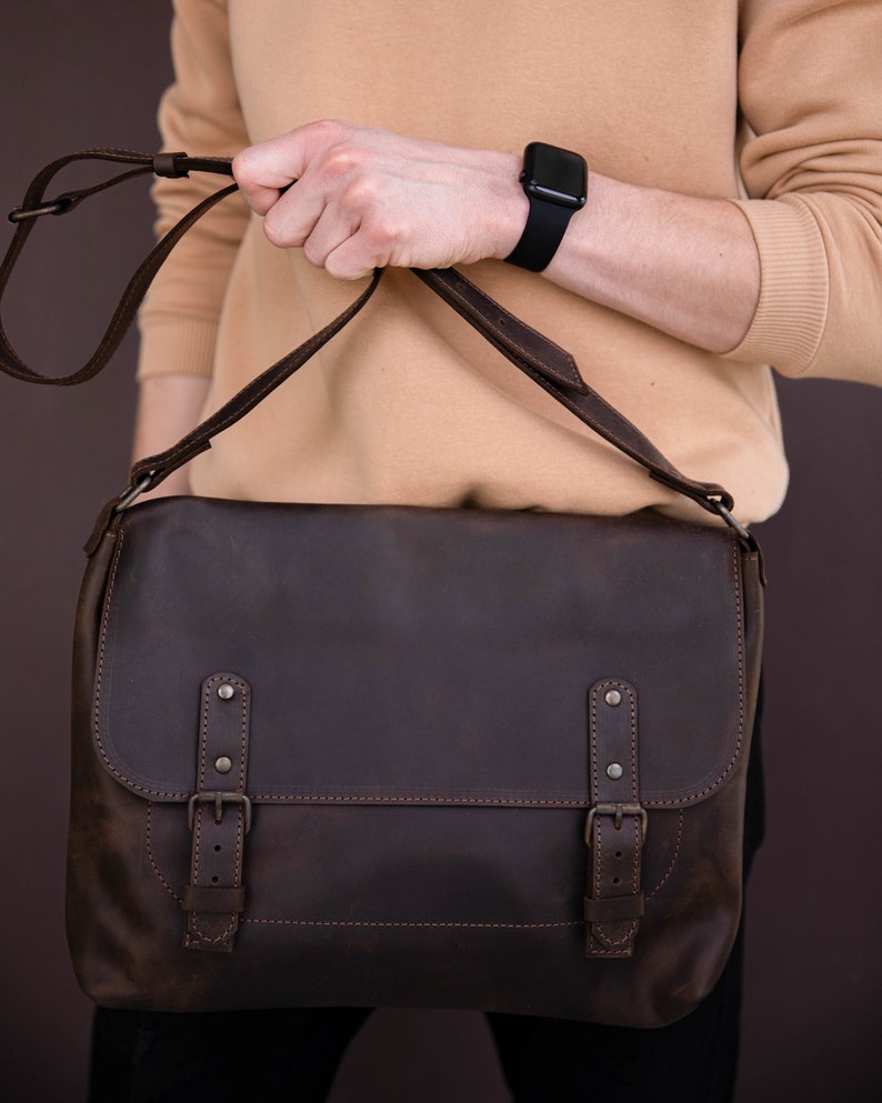 Genuine Leather Men's Briefcase, Professional Work Bag, Shoulder Laptop Bag, Fathers Day Gift Idea image 1