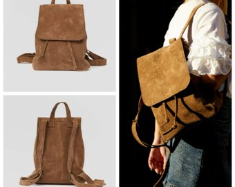 Backpack for women, Backpack for her, Casual backpack, Handmade suede laptop backpack, Suede hipster backpack, Brown everyday backpack