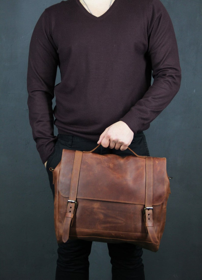 Leather messenger bag for men, Handmade leather briefcase, Leather laptop bag men, Personalized messenger bag, Leather satchel for men image 5