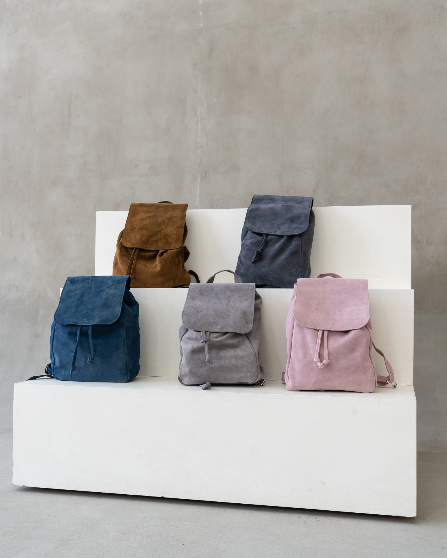 Soft Pink Leather Backpack for Women, Suede Daypack, Trendy