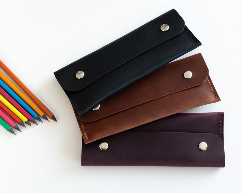 Handmade Leather Pencil Pouch, Customized Pencil Case, Personalized Pen Holder image 10