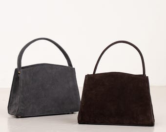 Bolso de mano marrón de ante para mujer, bolso de hombro gris de ante, bolso tote de piel suave, bolso bandolera pequeño de ante moderno y elegante, regalo de Navidad para ella