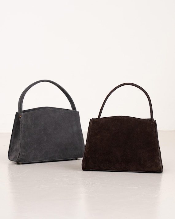 Brown suede women’s handbag, grey suede shoulder purse, soft leather tote bag, trendy stylish suede small crossbody, christmas gift for her