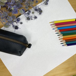 Personalised Leather Square Pencil Case, Custom Zipper Pouch, Custom Pen Case, Leather pencil roll, Paint Brush Holder image 2