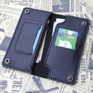 Cartera de cuero larga personalizada, cartera personalizada, idea de regalo de San Valentín, cartera para hombre, cartera para mujer